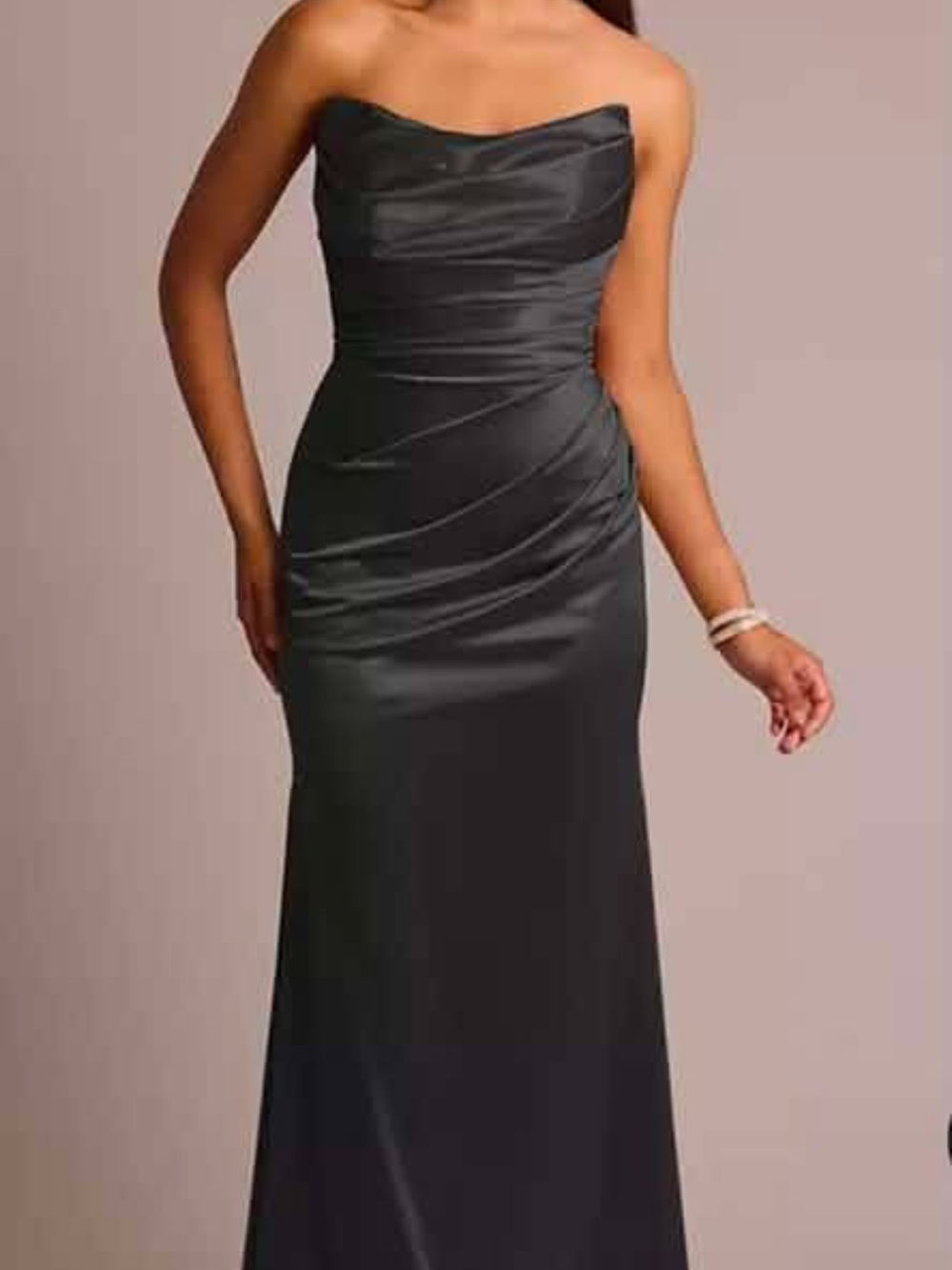 David's Bridal Strapless Black Satin Evening Gown